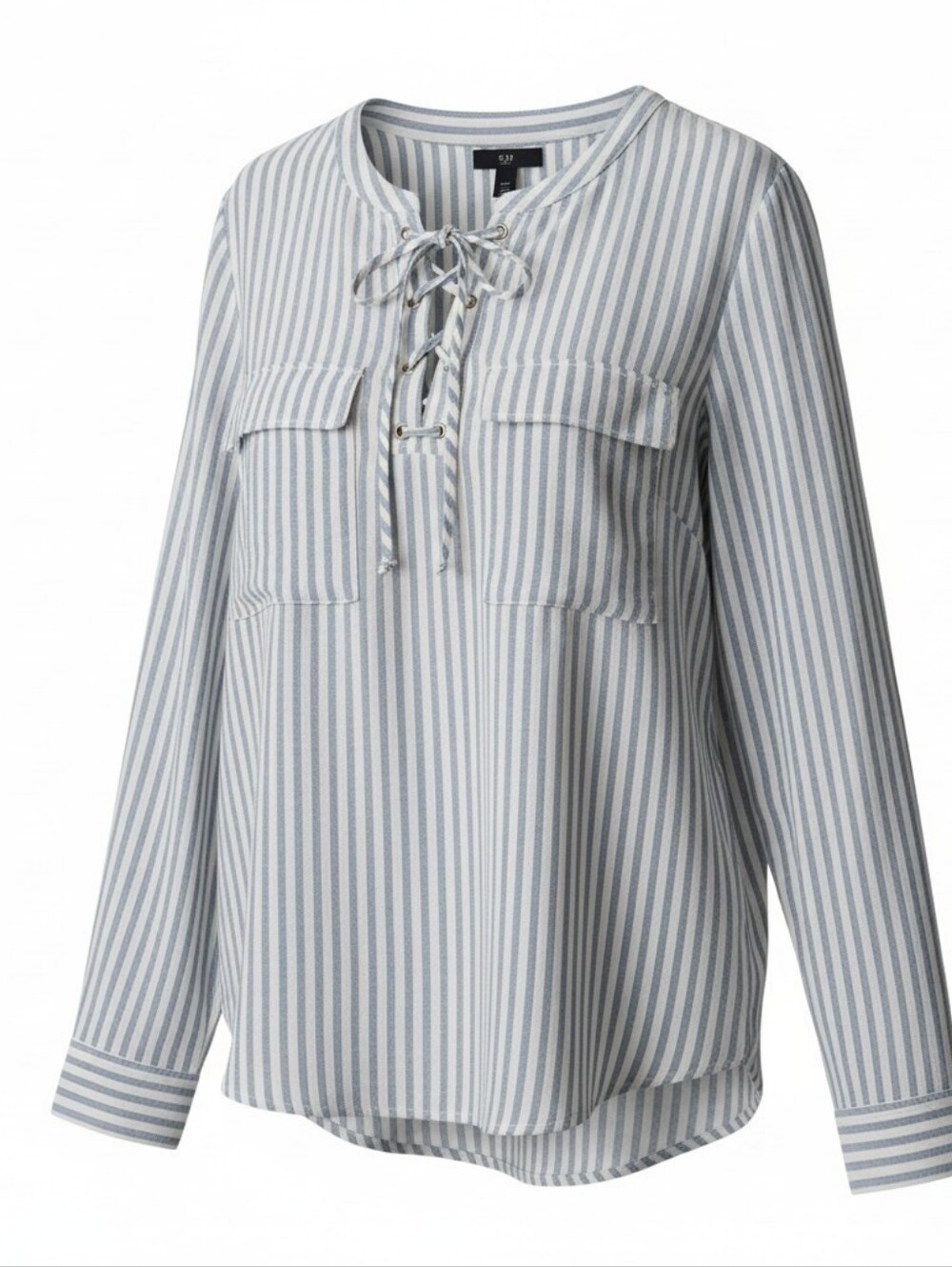 Gap Lace-Up Top Women's M Blue White Stripe Linen Cotton Pockets Coastal Resort